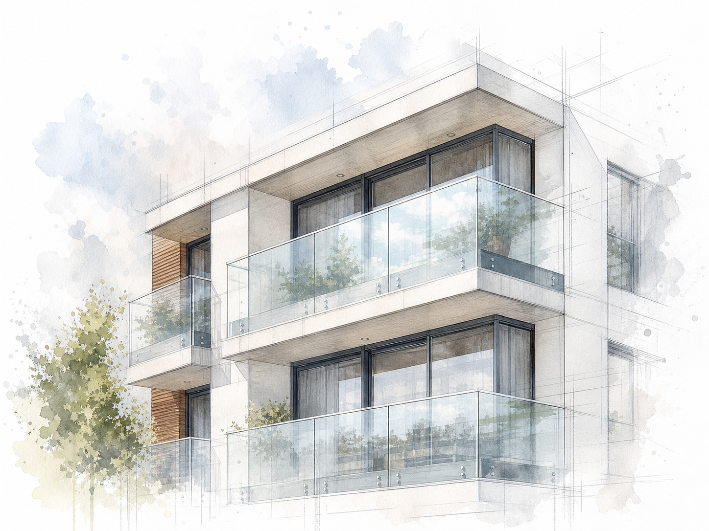 Suluboya tarzında cam balkon sistemi